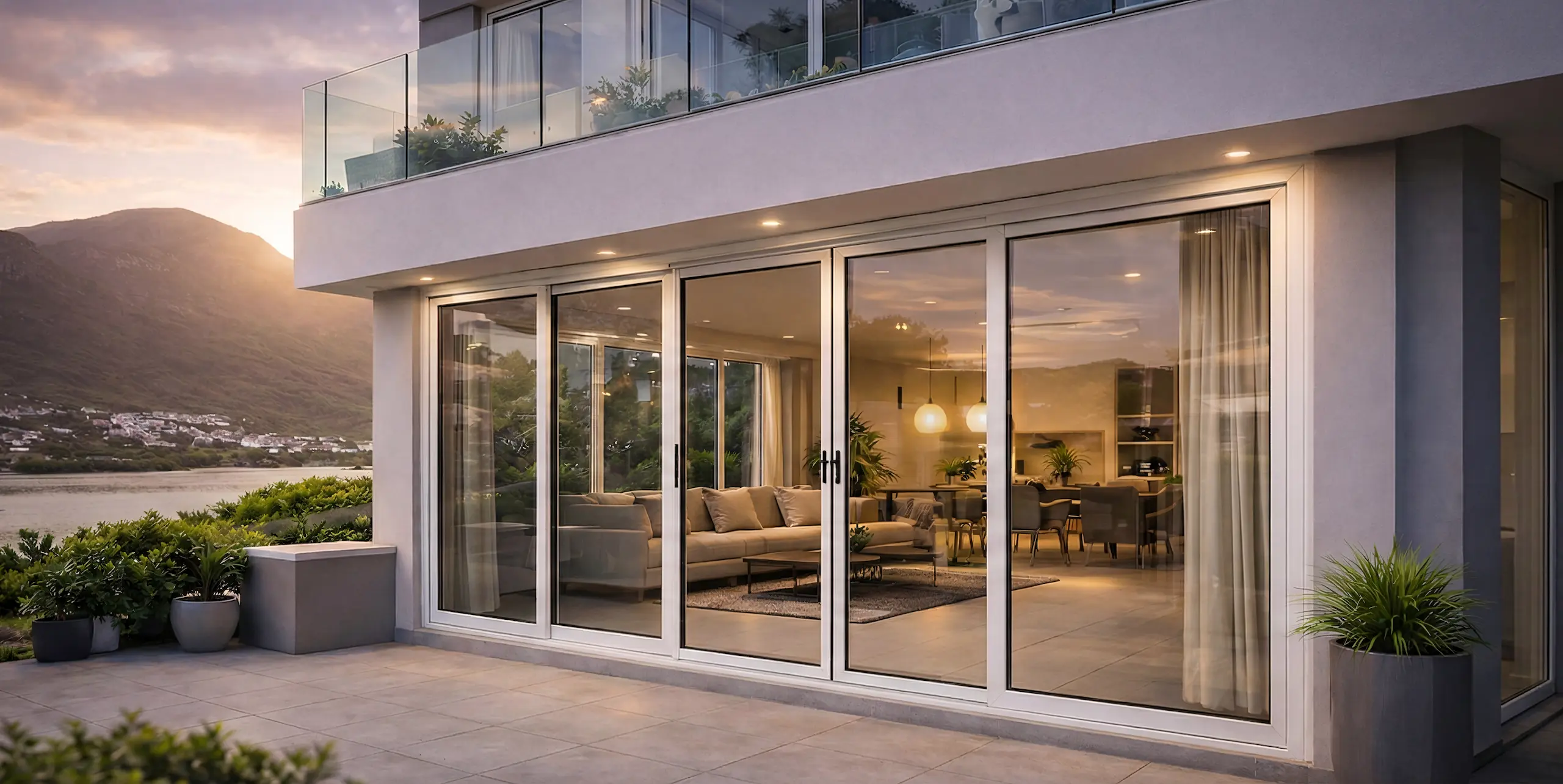 Modern exterior with large glazed spans and clean framing